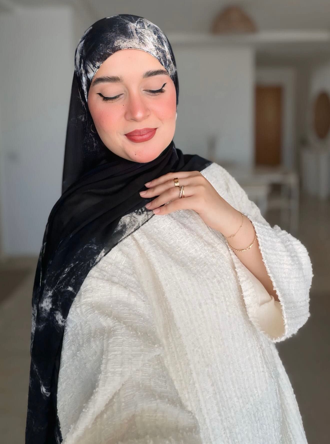 Printed Hijab Black Thunder
