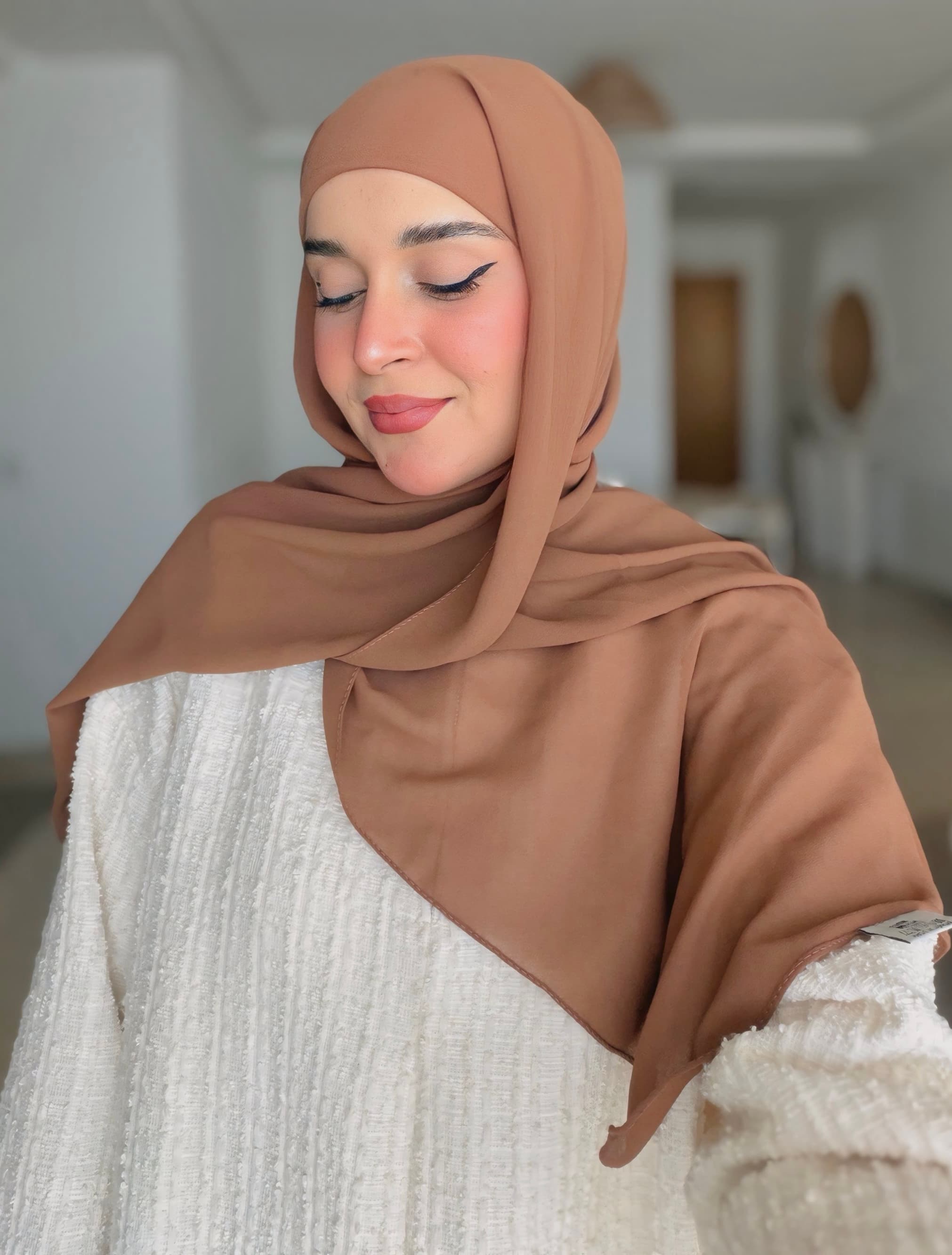 Chiffon Hijab With Attached Cap Mocca