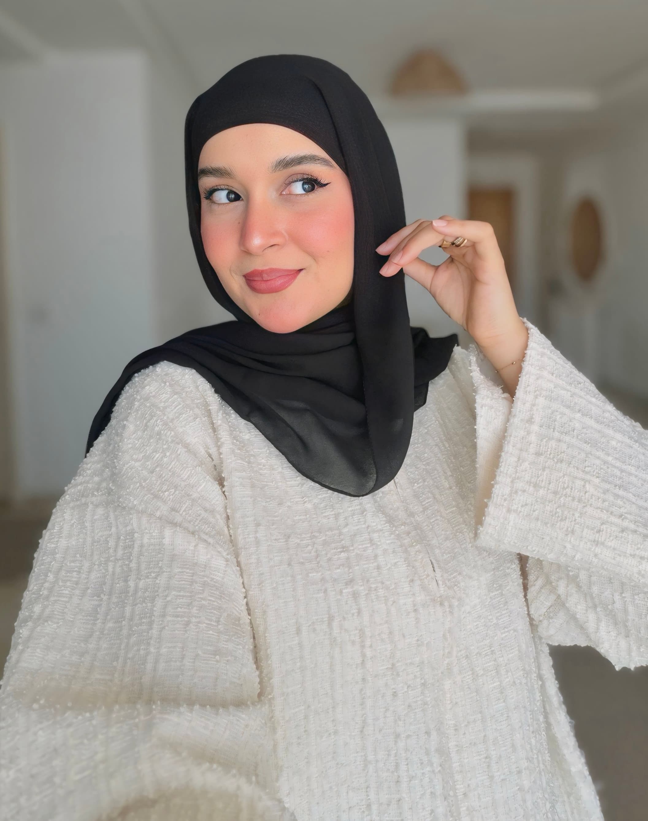 Chiffon Hijab With Bonnet Black