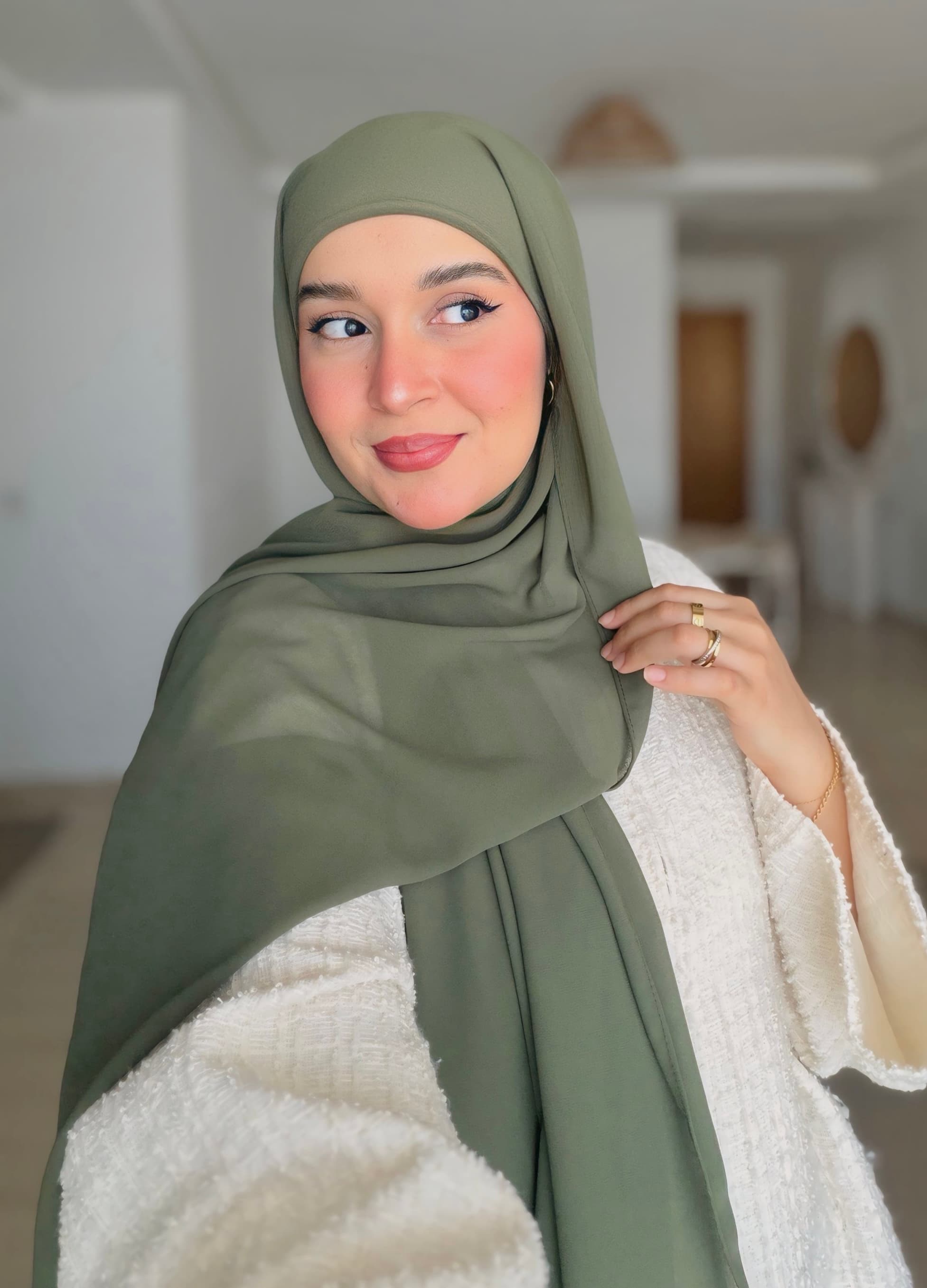 Chiffon Hijab With Bonnet Green