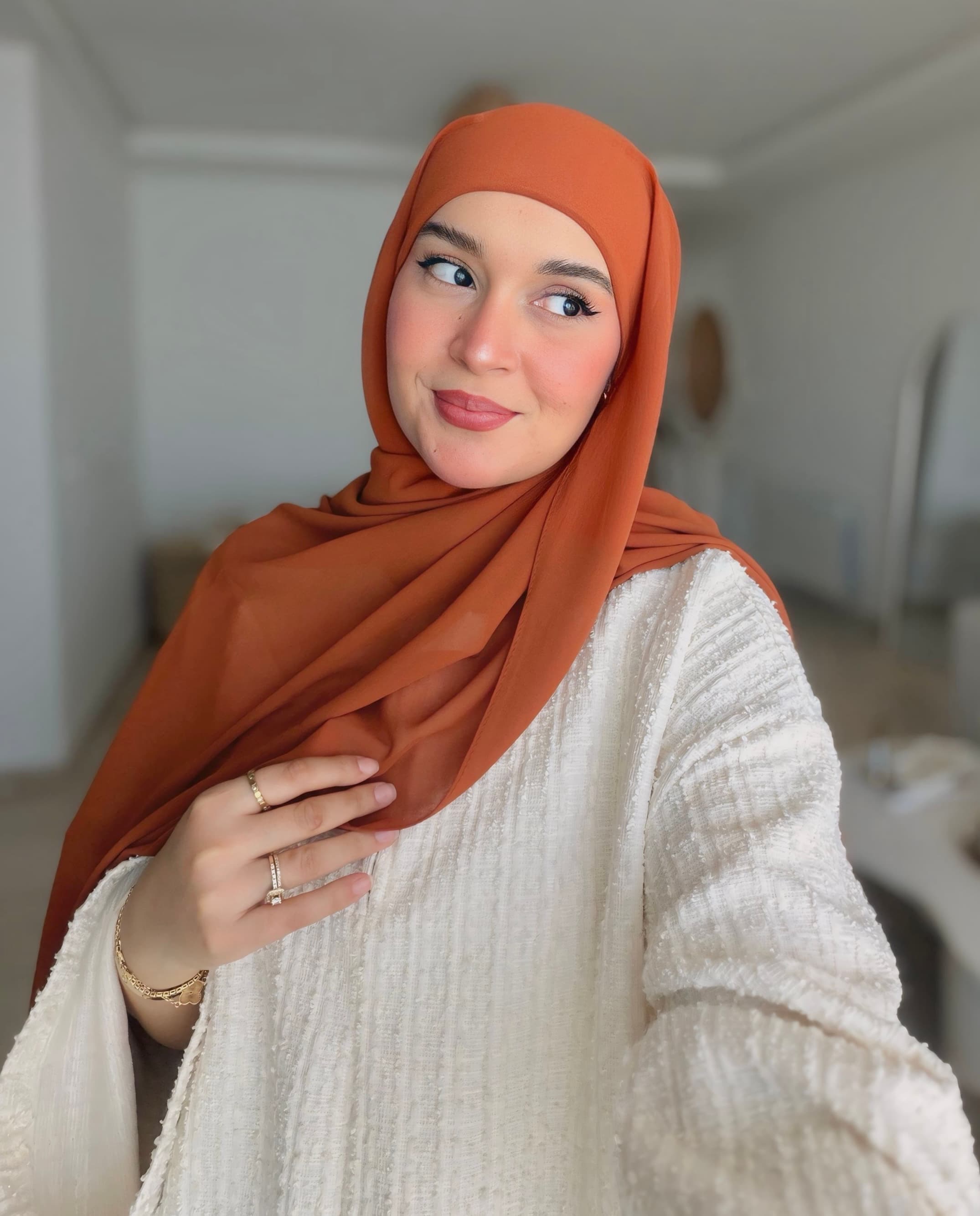 Chiffon Hijab With Bonnet Rust