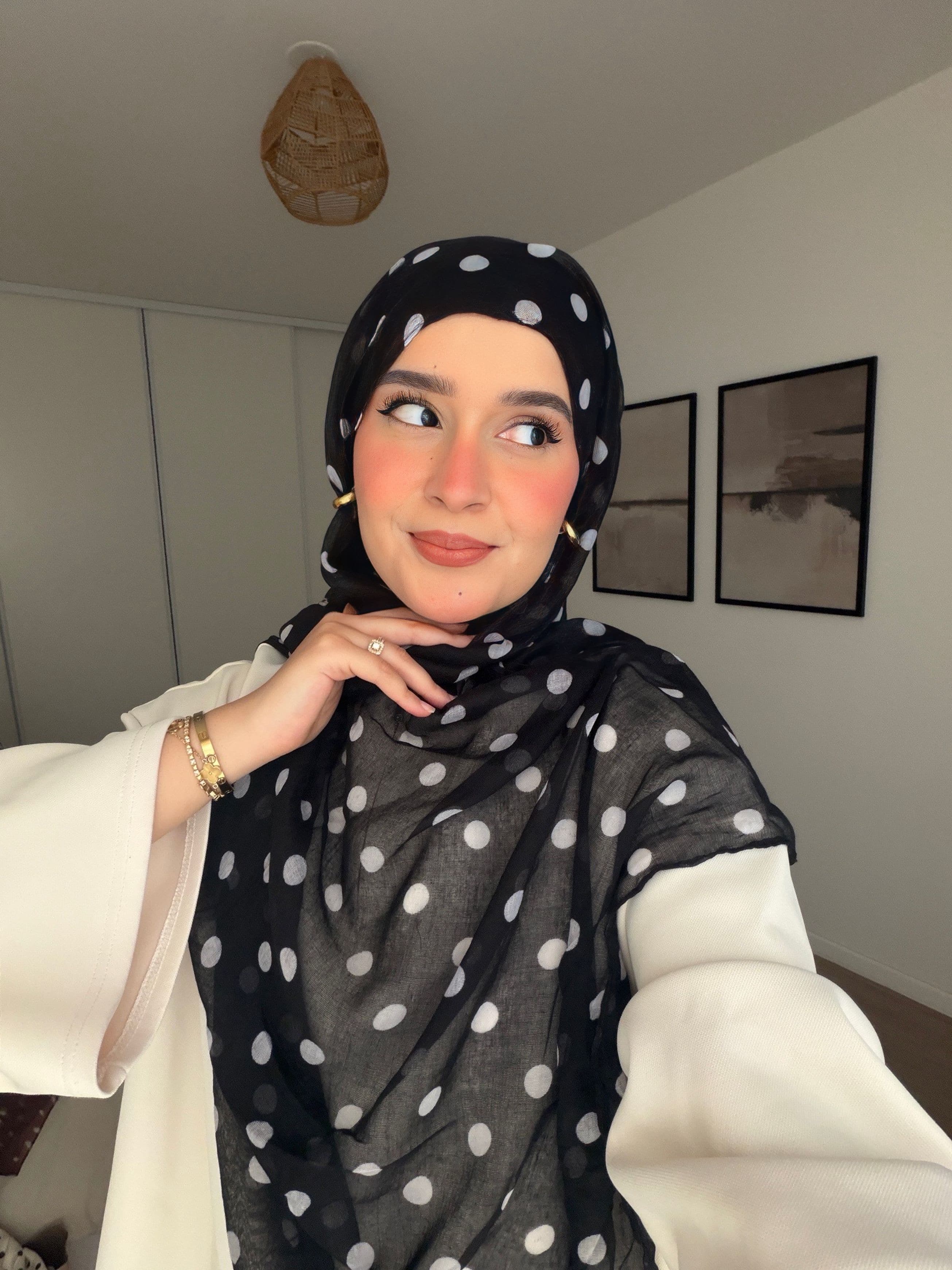 Printed Black Polka Dots Hijab.