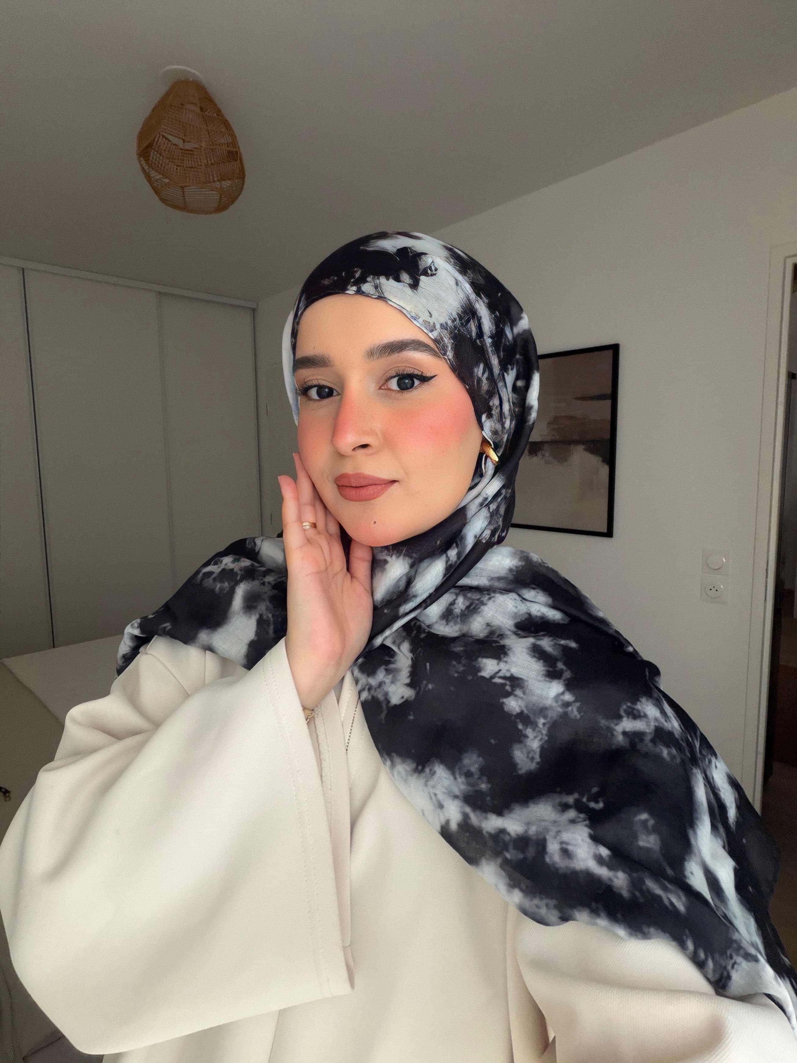 Printed Hijab Black Clouds.