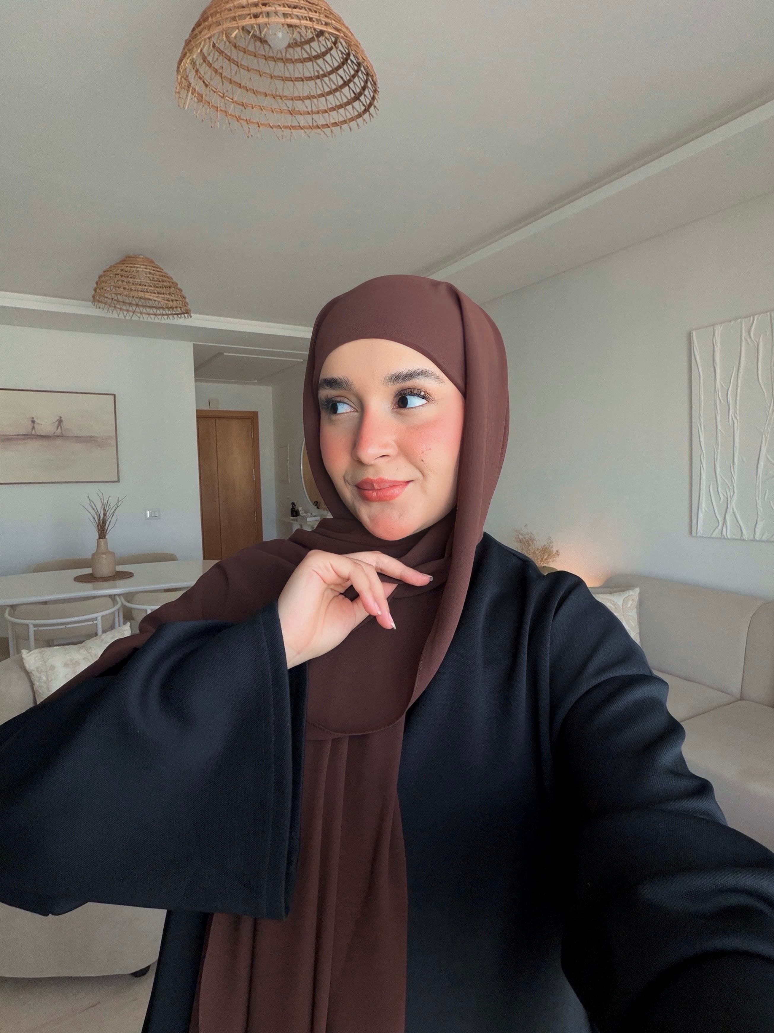 Chiffon Hijab With Bonnet Chocolate - image 1