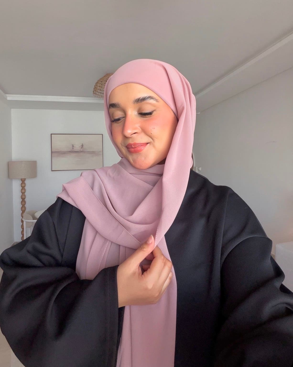 Chiffon Hijab With Bonnet Pinkish - image 1